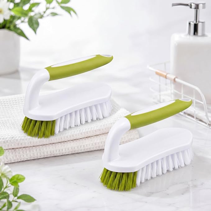 Lallisa Scrub Brush for Cleaning with Handle Comfortable to Grip Heavy-Duty Flexible Stiff Bristles Scrubber Brushes Bulk for Shower Bathroom Carpet Kitchen Floor Tiles(Yellow, Green,12 Pcs)