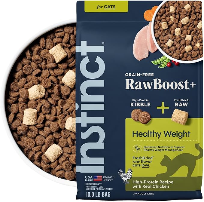 Instinct RawBoost Healthy Weight, Dry Cat Food + Freeze Dried, 10 lb. Bag | High-protein kibble with FreshDried raw bites, supports weight management, cage-free chicken, minimally processed
