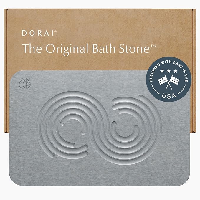Dorai Home Stone Bath Mat - Premium Diatomaceous Earth Bath Floor Mats with Non-Slip Base, Fast-Drying Modern Shower Mat for Bathroom | Zen Ash - 23.6"x15.4"