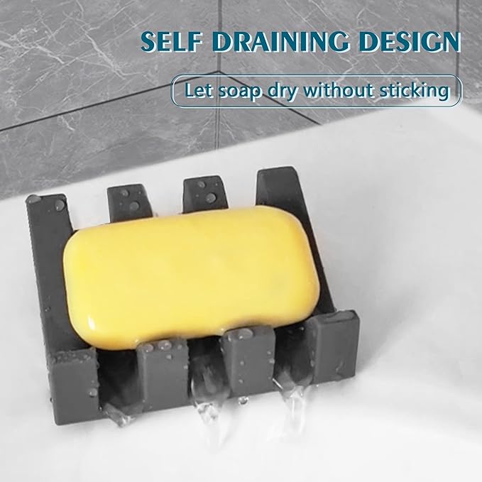 Self Draining Soap Dish Holder,Silicone Soap Dish,for Bathroom,Kitchen, Sponges，Can Extend Soap Life，Keep Soap Bars Dry and Easy Cleaning (Grey,1-Pack)