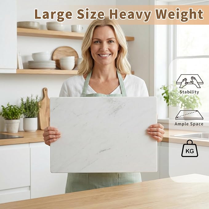 White Marble Cutting Board 20 x 16 Inch, Heavy Duty Stone Pastry Board for Dough Kneading, Baking, Rolling, and Serving Tray, Yugoslavia White
