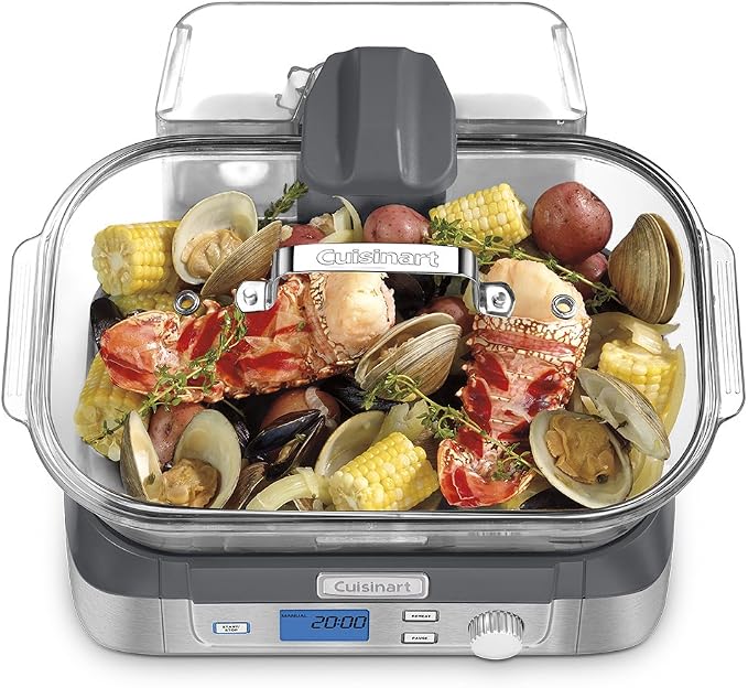 Cuisinart Glass Food Steamer, 5 Pre-Programmed Settings, 5-Liter Capacity | 5-liter poultry, grains, seafood & vegetable steamer with Keep Warm function, audible alert & Delay Start feature, STM-1000