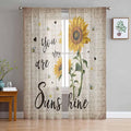 Sunflower Voile Sheer Curtain 63 Inch, Rod Pocket Rustic Yellow Floral Sheer Window Curtain Panels, Vintage Retro Beige Newspaper Letter Semi-Sheer Tulle Drape Chiffon Fabric for Bedroom Living Room