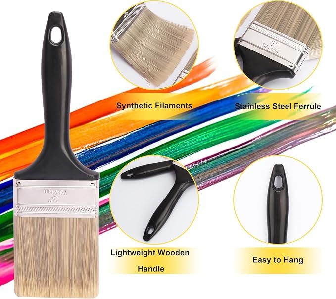 25 Pack 3 Inch Paint Brushes - A Professional Range of Wall Paint Brushes, Deck Paint Brush, and Chip Brushes - Perfect DIY Painting Tools for Your Home or Business KUKLIPJIM