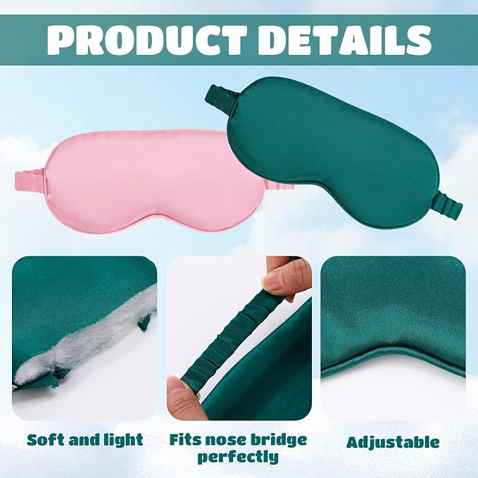 Cutecrop 50 Pcs Silk Sleep Mask Blackout for Women Men, Adjustable Comfortable Eye Cover Blindfold No Pressure for Sleeping, Travel, Napping, 5 Colors(Classic Color)