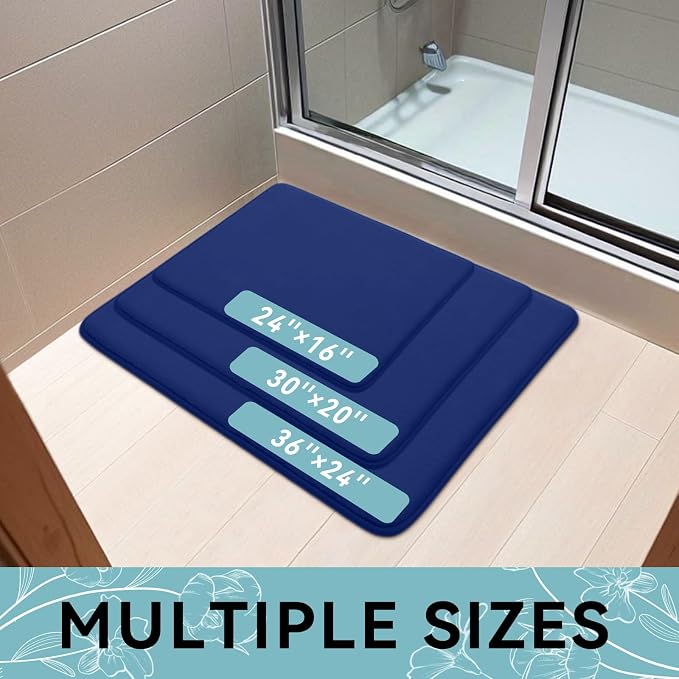 Smiry Memory Foam Bath Mat 24x16, Extra Soft and Absorbent Bathroom Mats, Non Slip Washable Carpet for Floor, Shower and Tub, Navy Blue