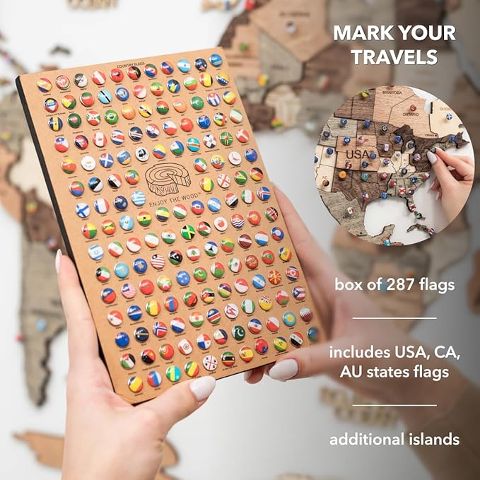 Enjoy The Wood 3D Wooden World Map Wall Art - Large Travel Map with Pins for Art Decor - Decorative Map of the World for Home, Office - Travel Wall Art Housewarming Gift Idea (Smokey, M, Unframed)