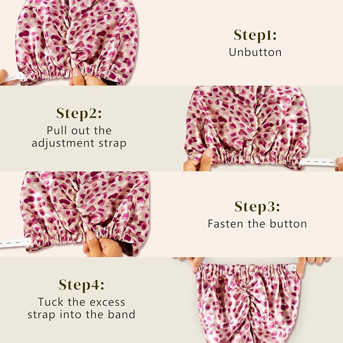 ZIMASILK 22 Momme 100% Mulberry Silk Bonnet for Sleeping & Women Hair Care, Highest Grade 6A Silk Hair wrap for Sleeping with Premium Elastic Stay On Head (1Pc, Leopard Pink/Purple)