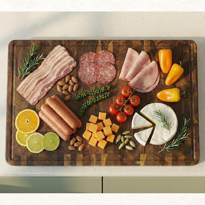 End Grain Acacia Wood Cutting Boards for Kitchen, 1.5 in Thick Butcher Block Construction for Stability, 20 x 15 in Large Cutting Boards with Gift Box, Juice Groove and Handle