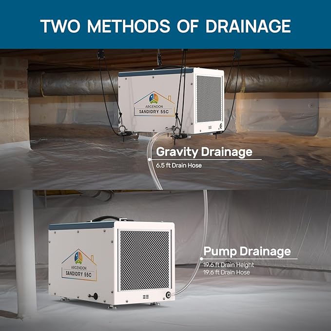 ARGENDON Commercial Dehumidifiers with Pump and Drain Hose for Crawlspace, Basement, 120 PPD Crawl Space Dehumidifier for Large Spaces, Job Site, Under House, Auto Defrost, 5-Year Limited Warranty