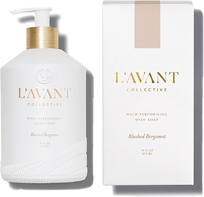 L'AVANT Collective Natural Luxury Dish Soap | Plant-Based, Non-Toxic & Grease-Cutting, Safe for Kids & Pets, Refillable Glass Bottle with Pump, 16 Fl Oz | Blushed Bergamot