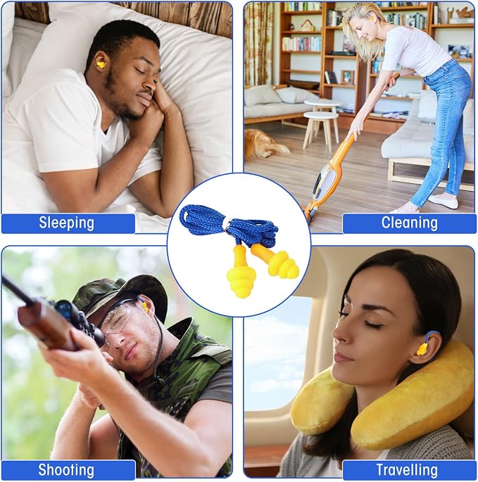 Relaxweex 500 Pairs Corded Ear Plugs Bulk 25dB NRR Reusable Silicone Ear Plug with String Individually Wrapped Earplugs for Sleeping Noise Reduction Hearing Protection Shooting Work (Blue Yellow)