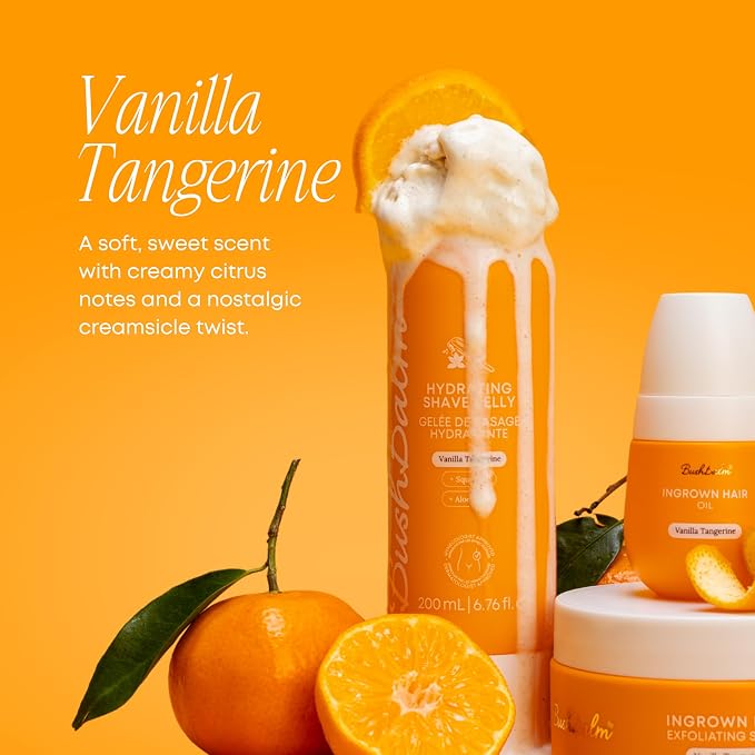 Bushbalm Shaving and Ingrown Hair 3 Step Routine – Reduce Razor Bumps & Hydrate – Shave Jelly, Ingrown Hair Oil and Exfoliating Scrub – Vanilla Tangerine