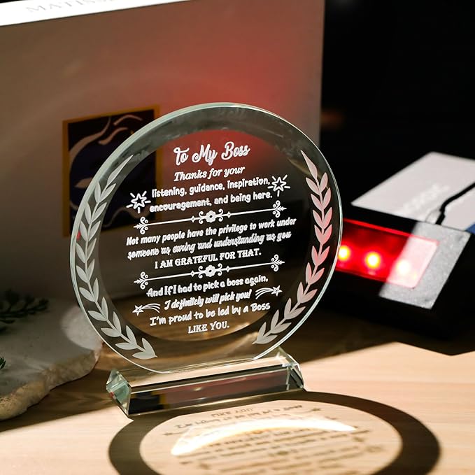 Boss Gifts for Women Men Meaningful Appreciation Retirement Present for Leader with LED Light Base Best Birthday Plaque to My Boss for Office Desk Home