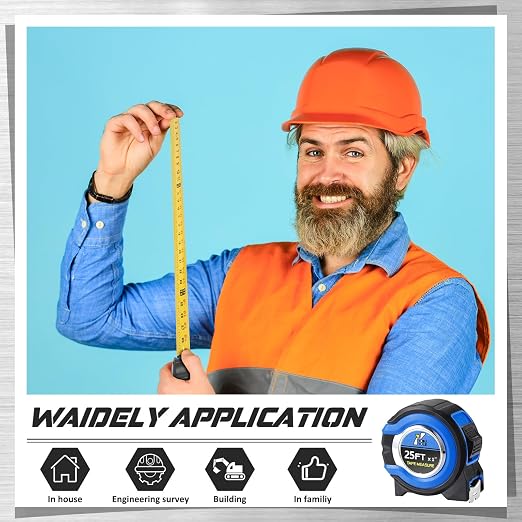 Youyole 12 Pack Tape Measure with Fractions 1/8 Steel Measuring Tape Retractable Easy Read Measurement Ruler Steel Power Blade (25 ft X 1 in,Blue)