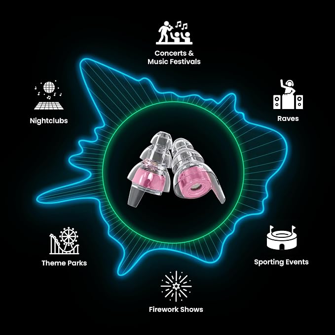 Eargasm High Fidelity Pink Earplugs for Concerts, Festivals, Musicians, DJs, Night-Life, Motorcycle Hearing Protection - Reusable Ear Plugs for High Fidelity Noise Reduction up to 21 dB