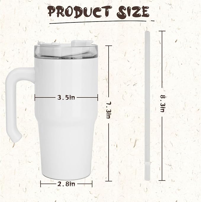 20 oz Sublimation Tumbler with Handle 12pcs, Keep Cold 24 Hours Stainless Steel Tumbler with Lid and Straw &Brush Double Wall Vacuum Reusable Sports Water Bottle with Handle Travel Coffee Mug