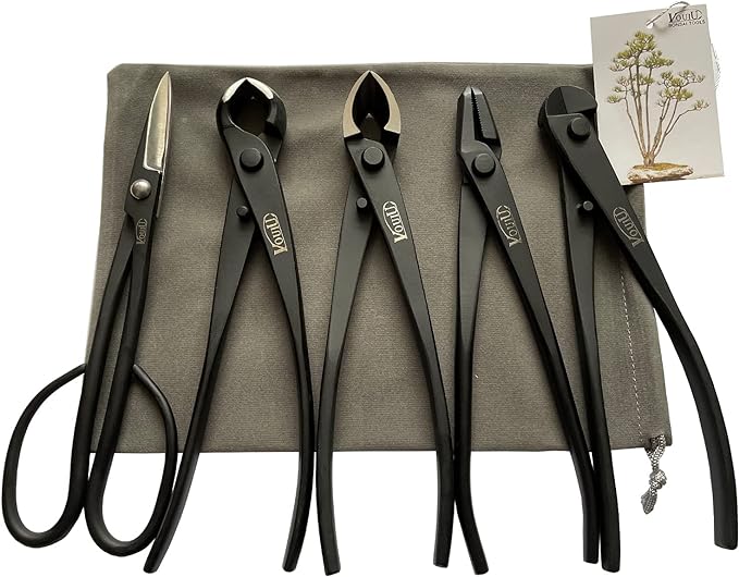 VOUIU 5-Piece Bonsai Tool Set,Knob Cutter,Concave Cutter,Wire Cutter,Jin Pliers,Bonsai Scissors