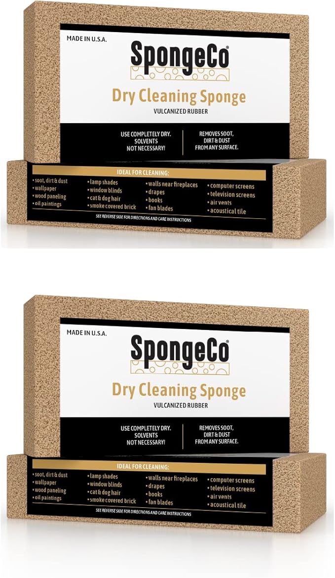 Dry Cleaning Soot Eraser Sponge - Pet Hair, Smoke, Soot, Dust and Dirt Remover - 3x6x1.5 (2 Pack) All Natural Latex Rubber, Made in The USA