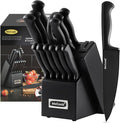 McCook Knife Set Black Kitchen Knife Block Set w Built-in Sharpener | German Forged Stainless Steel,15 PC,Razor Sharp, Anti-Rust,Ergonomic Handle,Full Tang,Dishwasher Safe,Gift Box