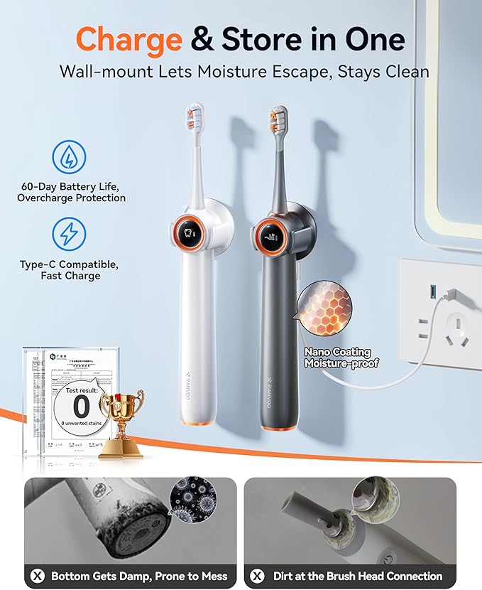 RANVOO AirJet X3 [AI Max Jet Clean] [Flossing & Sonic Brushing 2-in-1] Electric Toothbrush for Adults, 100% Plaque Removal, Whitening, 60-Day Battery, Soft & Gum Care for Sensitive Teeth/Braces White
