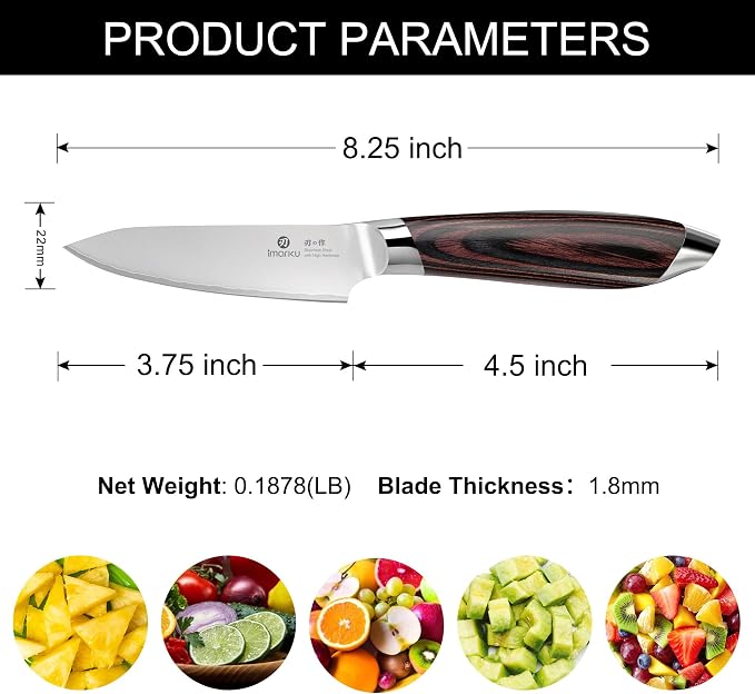 imarku Paring Knife 3.75 Inch, Japanese High Carbon Stainless Steel | Ultra Sharp Fruit Knife, Small Kitchen Knife for Peeling Fruits Cutting Vegetables, Ergonomic Pakkawood Handle