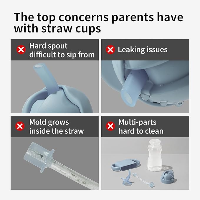 Thyseed PPSU Weighted Straw Cup with Handles Toddlers Transition Bottles to Sippy Cups No Spill Learner Milk Water Baby Bottle Soft Silicone Spout Dishwasher Safe BPA Free 6+ Months 10oz/300mL