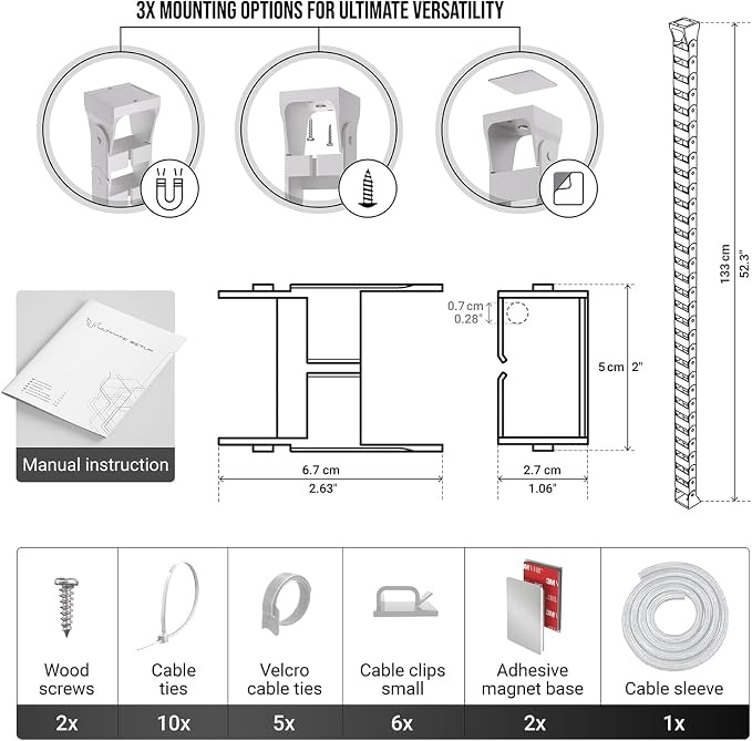 Ultimate Setup Under Desk Cable Management Vertebrae - Perfect for Sit Stand Desk - White, 133 cm