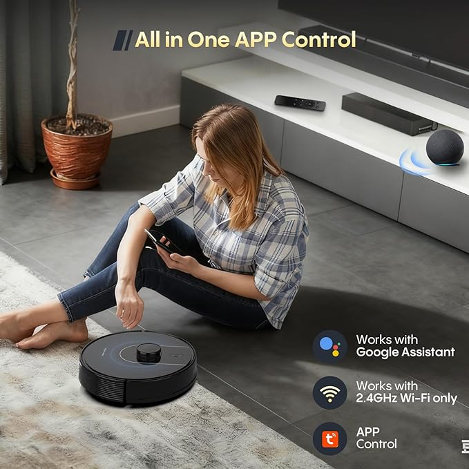 Bagotte Robot Vacuum and Mop Combo, 6000Pa Robotic Vacuums with Mapping, LiDAR Navigation,Automatic Self-Recharging, 2.4G WiFi/App/Alexa/Remote Control for Pet Hair,Hard Floor,Carpet