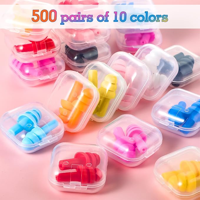 300 Pairs Ear Plugs Bulk for Sleeping Noise Cancelling, Swimming, Shooting, Concerts, Snoring 10 Assorted Colors with Carry Cases Reusable Silicone Earplugs Soft Ear Plugs