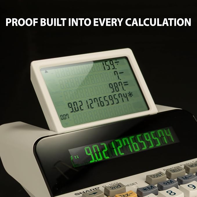 Sharp El-1501 Compact Cordless Paperless Large 12-Digit Display Desktop Printing Calculator that Utilizes Printing Calculator Logic