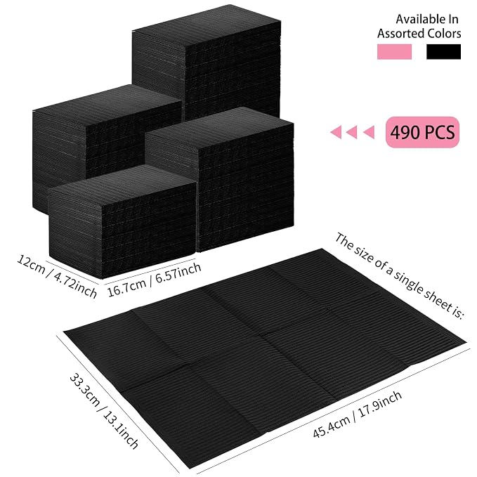 490pcs Disposable Nail Mats Foldable Nail Paper Towels, Table Acrylic Nail Practice Sheet, 3 Ply Waterproof Clean Nail Table Practice Mat for Salon Manicure Tattoo,Nail Art Accessories 13"x18" (Black)