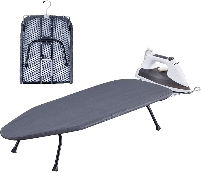 Metal Foldable Tabletop Ironing Board with Iron Rest, Portable Ironing Board Small with Heat Resistant Cotton Cover, Mini Iron Board for Small Space and Travel, 31"x12",Black