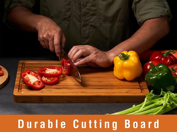 Allsum Bamboo Cutting Boards for Kitchen, 1" Extra Thick Wood Butcher Block, Heavy Duty Wooden Chopping Block, Charcuterie Boards & Cheese Platter