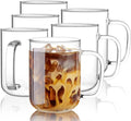 Glass Coffee Mugs, 24 oz Ice coffee cups, Large Clear Tea Cups Set of 6, Glass Mugs with Handles, Glass Cups for Latte, Cappuccino, and Tea