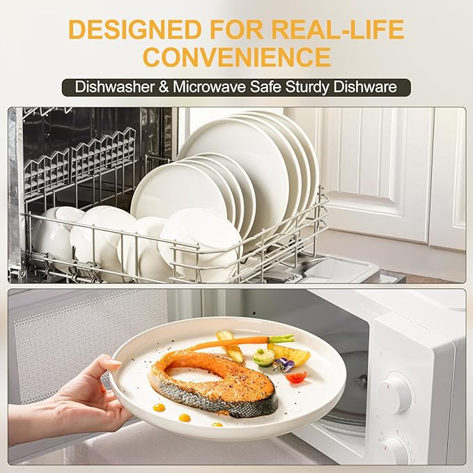 EWFEN Plates and Bowls Sets, 12 Pieces Ceramic Dinnerware Set for 4, Stoneware Dishware Dishes Set, Scratch Resistant Dishes Set, Dishwasher & Microwave Safe, White