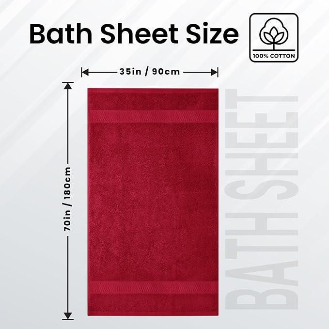 Infinitee Xclusives – Luxury Bath Sheets Towels – 1 Pack 600 GSM (35X70 Inches) – 100% Ring Spun Cotton Large Bath Towels for Bathroom (Burgundy, Bath Sheets - Pack 1)
