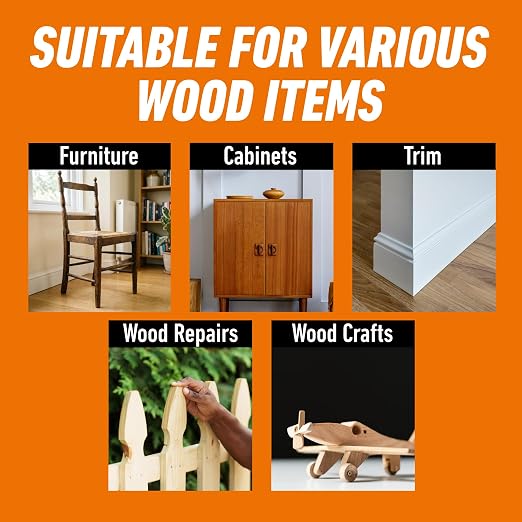 Gorilla Wood Glue, 8 oz., Water Resistant PVA Wood Glue for Indoor & Outdoor Projects, Fast Clamp, Natural Color, Paintable & Sandable