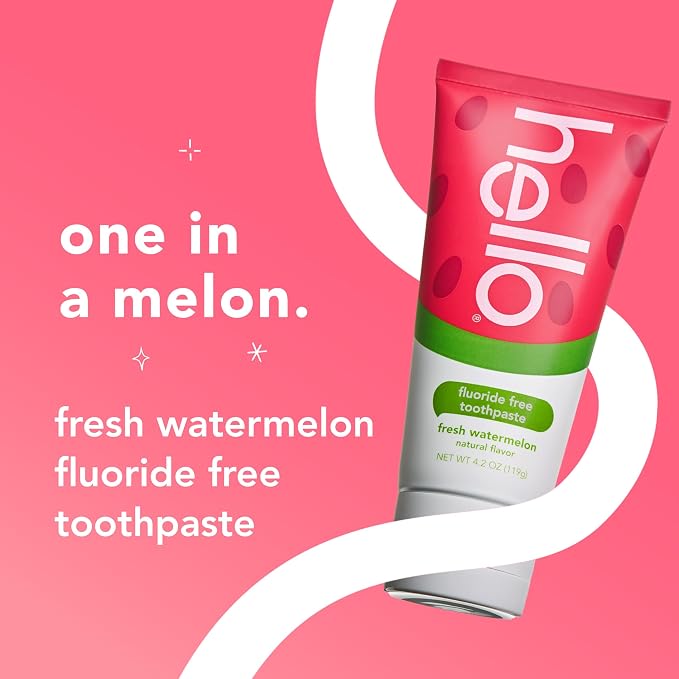 hello Fresh Watermelon Fluoride Free Kids Toothpaste, 4.2 Oz Tube (Pack of 12)