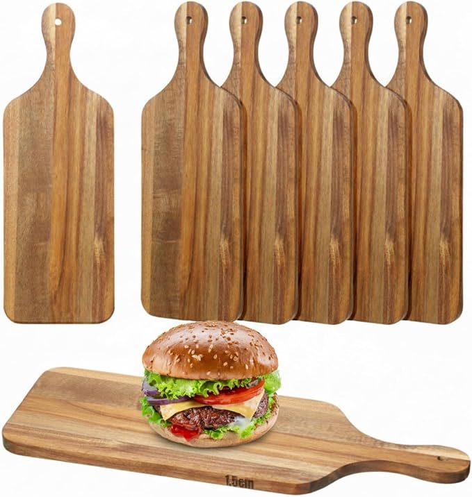 Didaey 6 Pcs Cutting Board Bulk Kitchen Thicken Chopping Platter with Handles Wooden Charcuterie Serving Trays Blank Wood Boards for Engraving Wedding Housewarming(Acacia Wood,17 x 6 Inch)