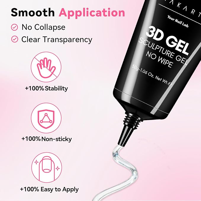 Makartt 3D Nail Gel, 30g Sculpting Gel Glue for Drawing, Molding, Nail DIY | No Wipe, Clear Rhinestone Glue, Gems Decoration, Carving and Painting Nail Art