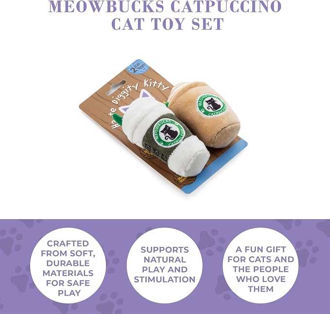 Haute Diggity Kitty Meowbucks Catpuccino Set, Plush Cat Toys Catnip Filled with Interactive Crackle Sound, Safe & Durable Toys for Cat & Kitten, 2 Pcs