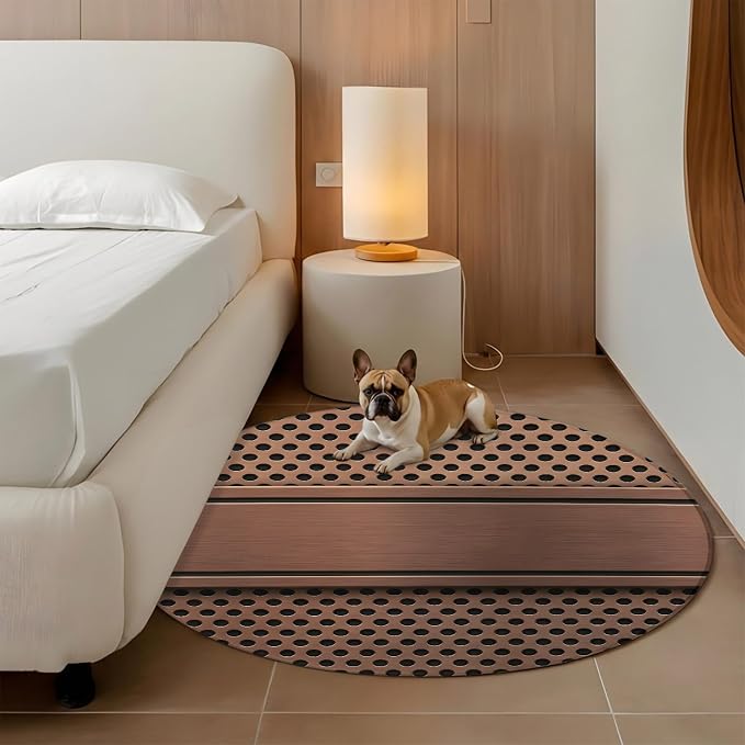 3 Ft Round Rug for Play Room, Brown Metal Hole Indoor Accent Rugs for Living Room, Copper Net Eye Hole Pattern Decorative Circle Carpet Washable Low Pile Non Slip, Soft Rug for Bedroom/Office