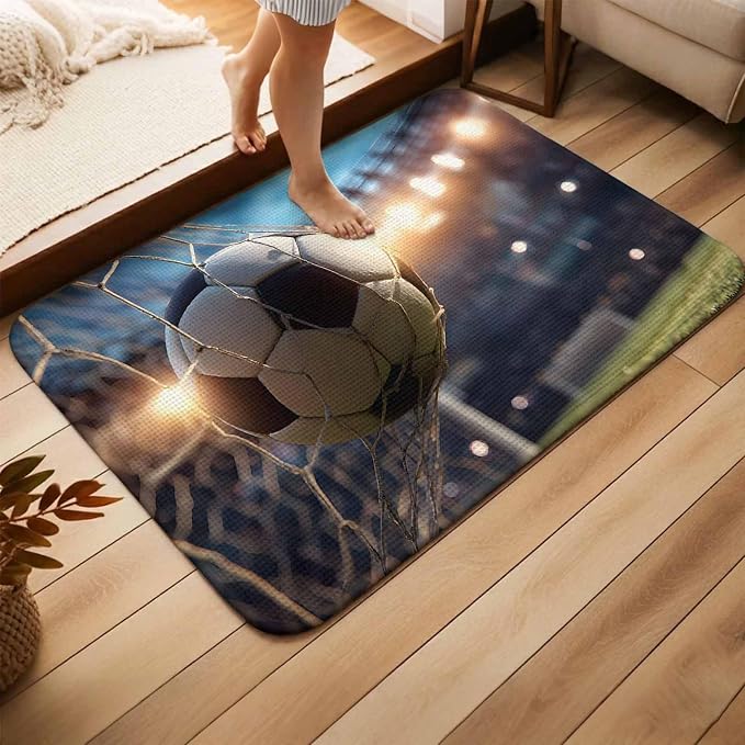 Area Rug for Living Room, Football Sports Non Slip Large Rugs Washable Rug, Football Field Goal Net Soccer Low Profit Indoor Carpet Mat Rugs for Bedroom Bathroom Dining Room, 47.2" x 63"