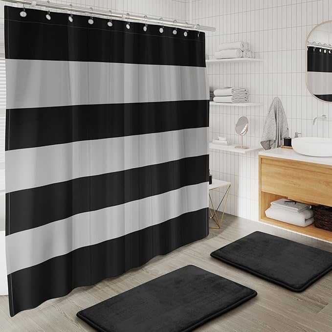 Clara Clark Bathroom Set - Black Bathroom Accessories Set, 20PC Bathroom Accessory Set, Shower Curtain Set, Soap Dispenser, Toilet Brush, & Trash Can