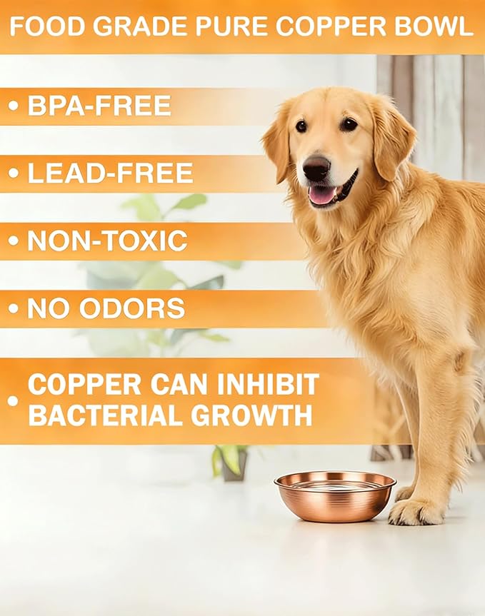 99.99% Pure Copper pet Bowl, 7.4-inch Copper Dog Bowl, a Large Copper Bowl Suitable for Family Pets. (1)