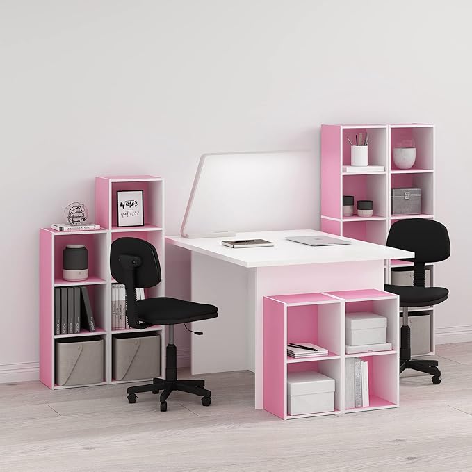 Furinno PASIR Book Shelf, 5-Tier Modern Bookshelf, Open Shelves Bookcase 9 x 12 x 52, Easy Assembly, for Living Room, Bedroom, Home Office, Pink/White