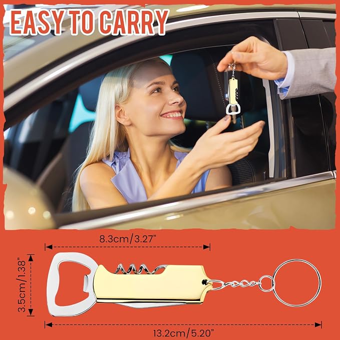 Ziliny 24 Pcs Bottle Opener Keychain Bulk Wine Bottle Beer Opener Keychain 3.27" Stainless Steel Corkscrew Waiter Corkscrew Wine Keyring Gifts for Christmas Bar Party Wedding Home (Gold)