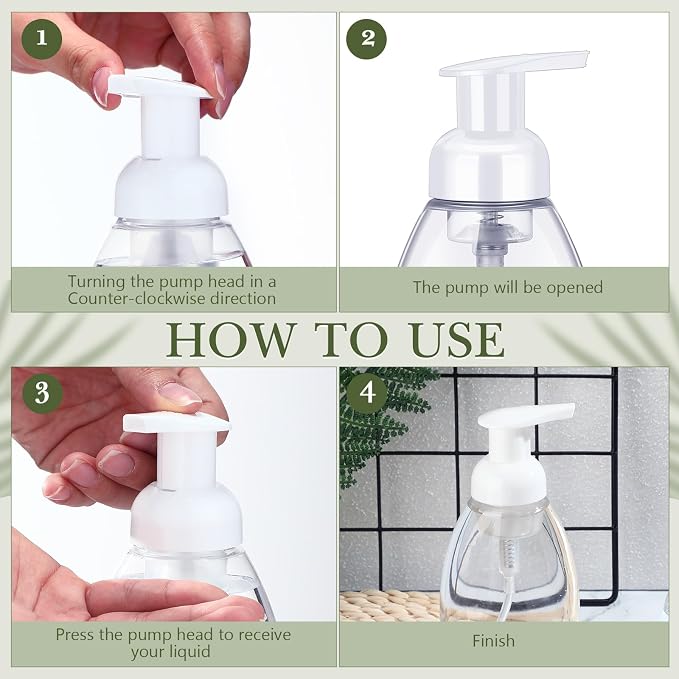 Nuenen 48 Pieces 8oz Foaming Soap Dispenser Refillable Foaming Pump Bottles Bulk Travel Hand Soap Dispenser Plastic Press Bottles Empty Containers for Shampoo Bathroom Commercial(White)