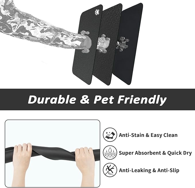 HotLive Dog Food Mat - Absorbent Cat Mat for Food and Water, No Stains Pet Feeding Bowl Mat, Easy to Clean Pet Placemats, Quick Dry Dog Water Dispenser Mat for Messy Drinkers | Paw Black 18"x 28"
